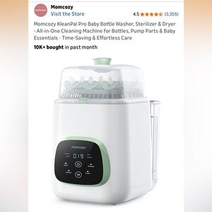 Momcozy Baby Bottle Sterilizer & Dryer - White with Mint Green Accents